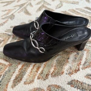 Vintage Brighton Twiggy Black Heeled Mules 7.5